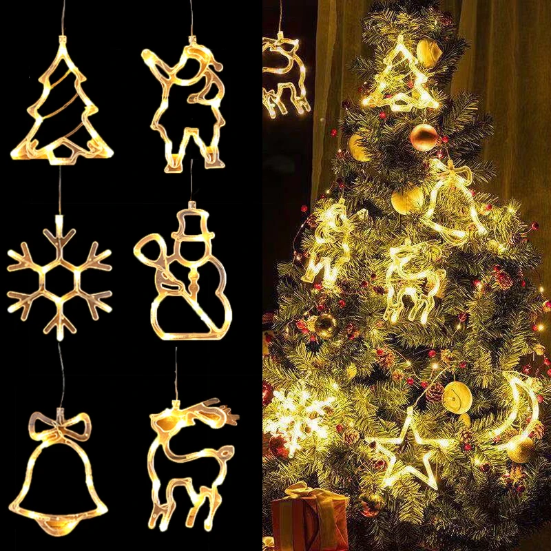 Christmas LED Light Snowflake Santa Hanging Sucker Lamp Window Ornaments Decoration 2023 Home Xmas Navidad New Year Decor 2024