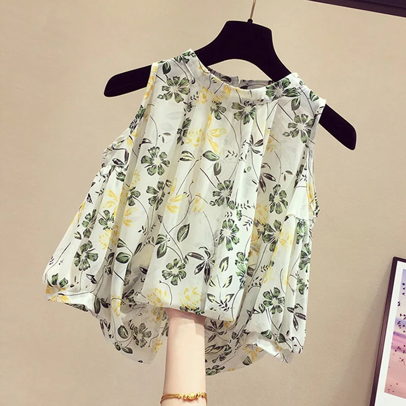 

Floral Print Off-Shoulder Short-Sleeve Chiffon Top Women's Fashion Summer New Style Korean Loose Fit Cover Belly Fairy Tale S...