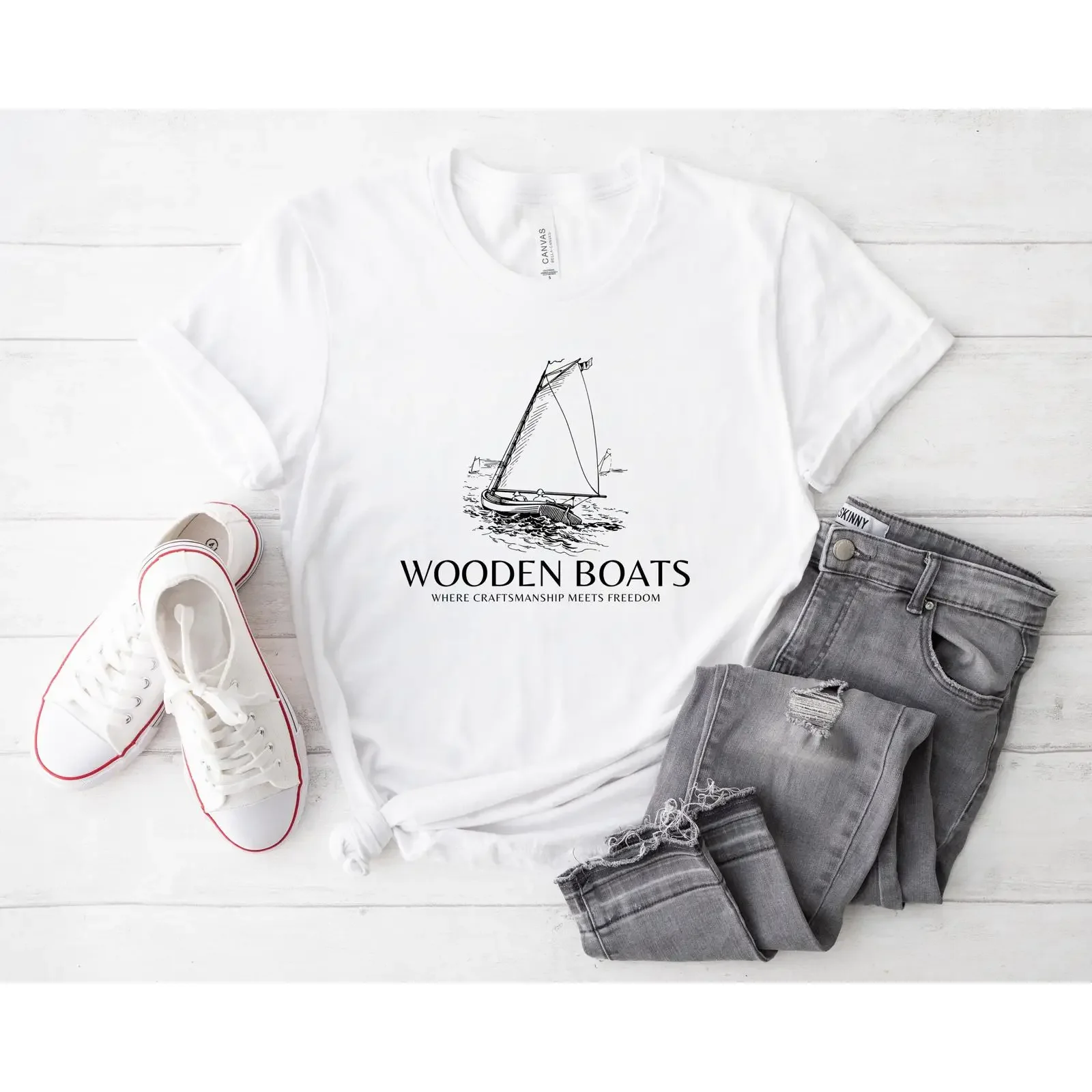 Wooden Boat T Shirt Nautical Sailing Apparel vintage Washed Casual Soft Unisex designer clothes Top For Everyday Wear Stylish