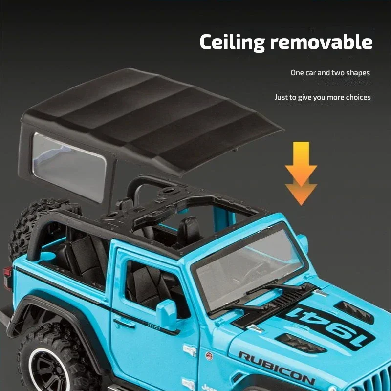 Jeeps Wrangler Rubicon-Coche de aleación 1941 para niños, vehículo fundido a presión de Metal con sonido y luz, coche extraíble, juguetes para niños, 1:32