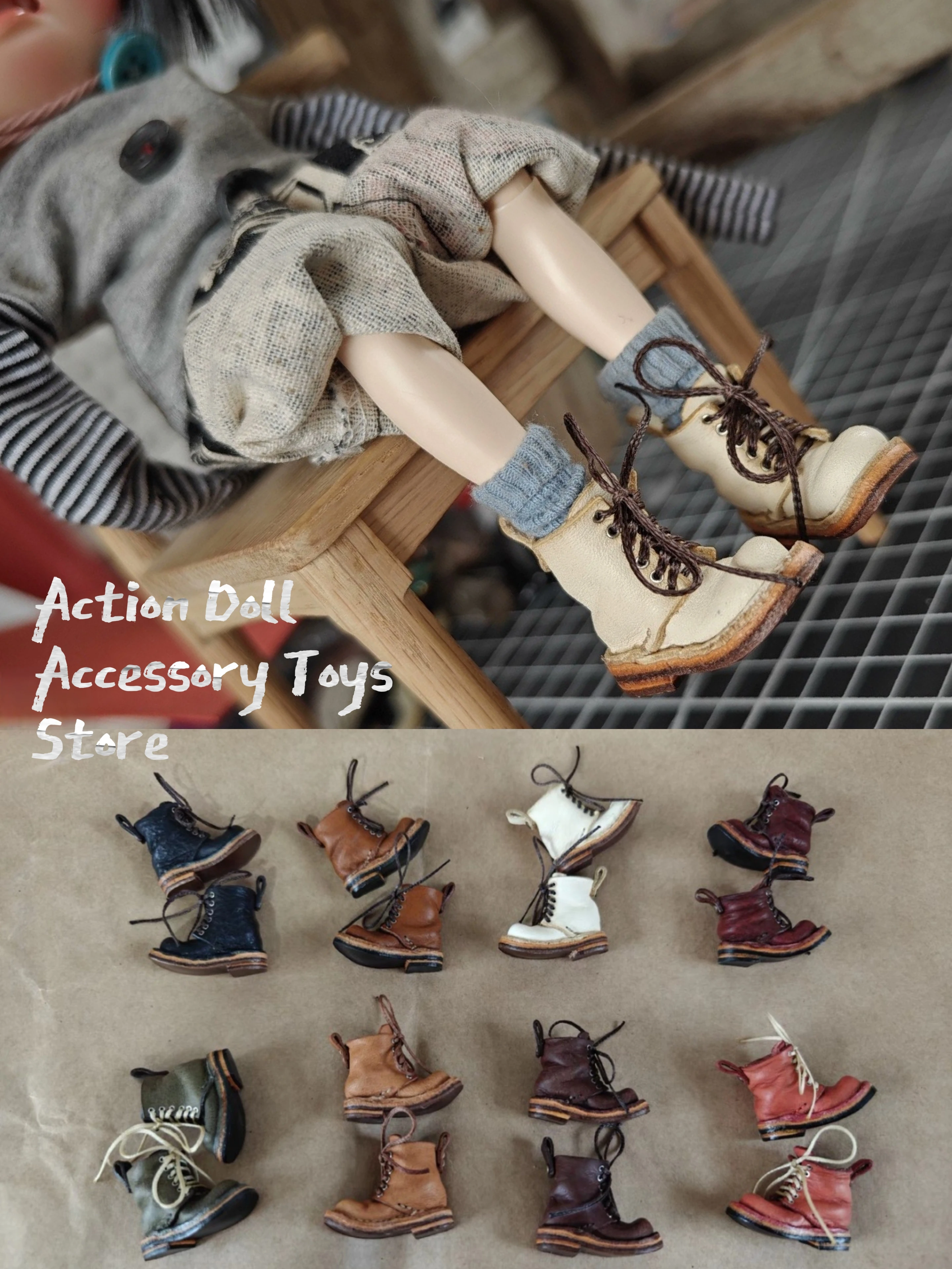 (in stock)Blythe Doll Short Boots, Handmade Leather Shoes for Blythe OB22 OB24, Azone Small Fish Body Dolls