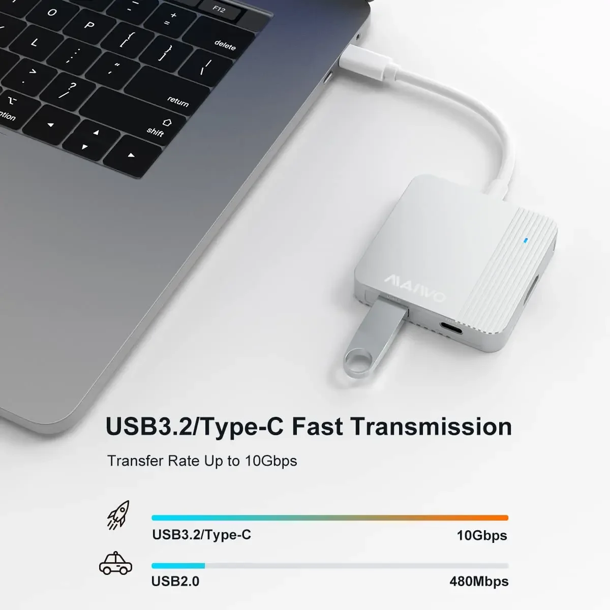 MAIWO 5-In-1 USB 3.2 Hub Adaptor Stasiun Dok Tipe-c 3.2 dengan Output HDMI 4K Port Transfer USB PD 100W Port Pengisi Daya USB C 10Gbps