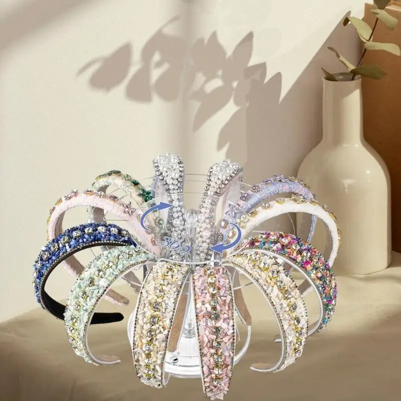 Elegant Acrylic Headband Stand Holder with 360 Degree Rotating Feature for Girls and Women’s Hairband Collection