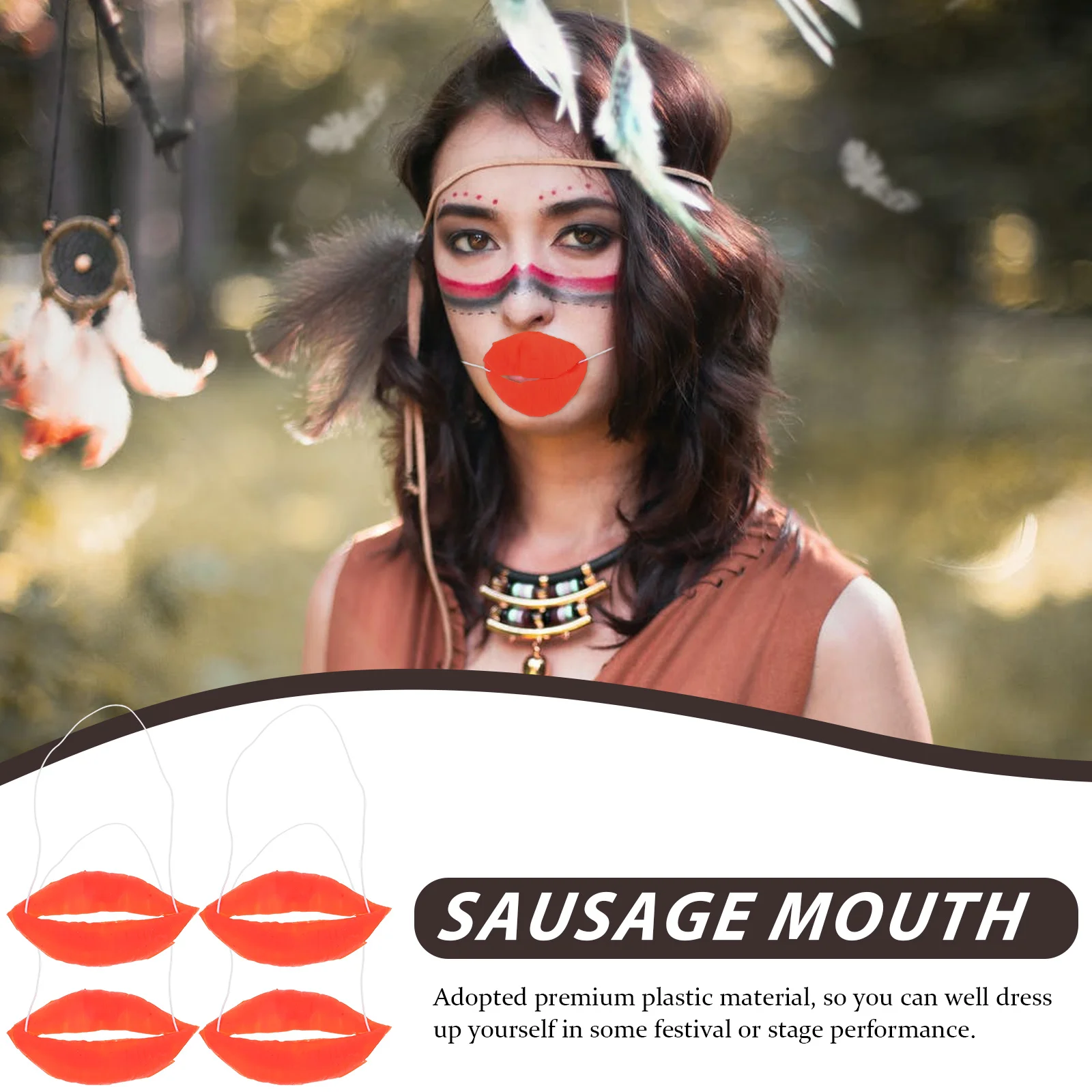 4-teiliges lustiges Requisiten-Wurst-Mund-Dekor, rote Lippen, Nase, Halloween-Design, Gesichtsbehandlung, Cosplay, Kunststoff, Leistung, geheimnisvoll