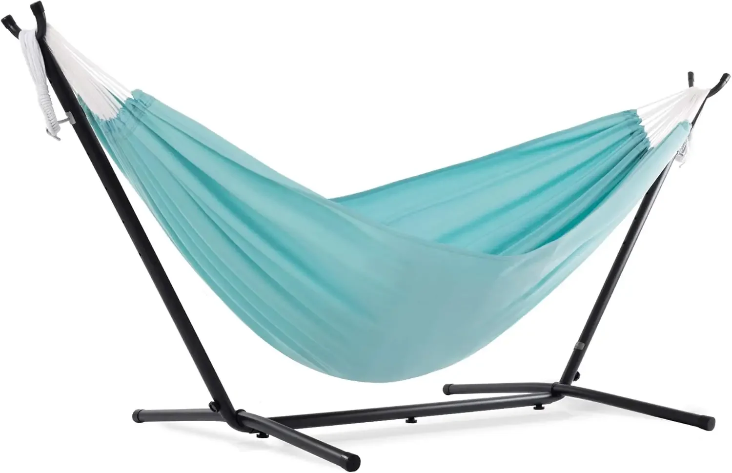 C9POLY-13 Double Polyester Hammock with Space Saving Steel Stand, Aqua (450 lb Capacity - Premium Carry Bag Included)