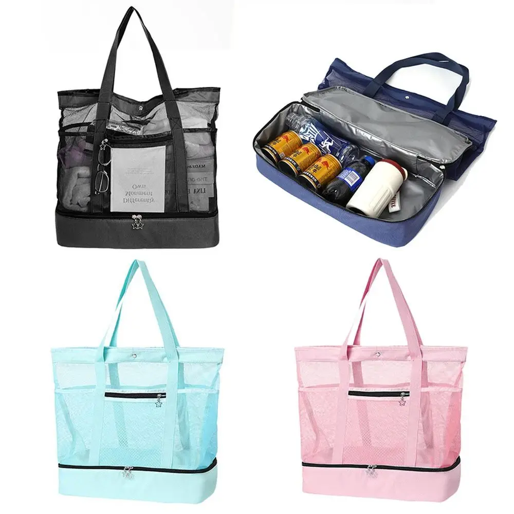 Heat Preservation Picnic Beach Bag Transparent Mesh Foldable Double-layer Swim Storage Double-layer Storage Lightweight