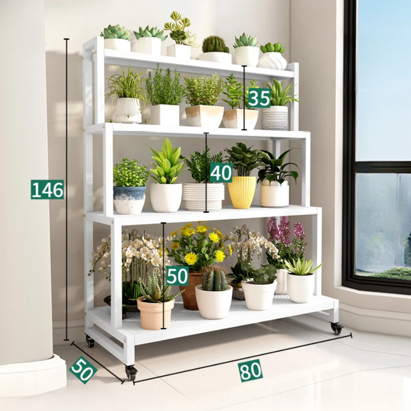Movable Luxury Flower Shelf Balcony Tiered Wrought Iron Party Flowers Stand Table Universal Scaffale Per Piante Home Furniture image 2