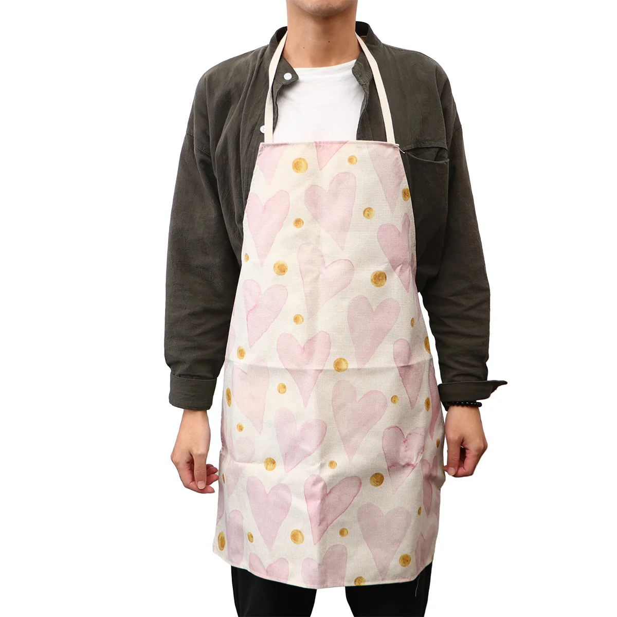 

Anti-fouling Apron Restaurant Big Pocket Cotton and Linen Kitchen Fashion Man