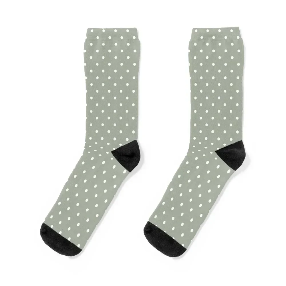 Classic Small White Polka Dot Spots on Desert Sage Grey Green Socks custom christmas gift Woman Socks Men's