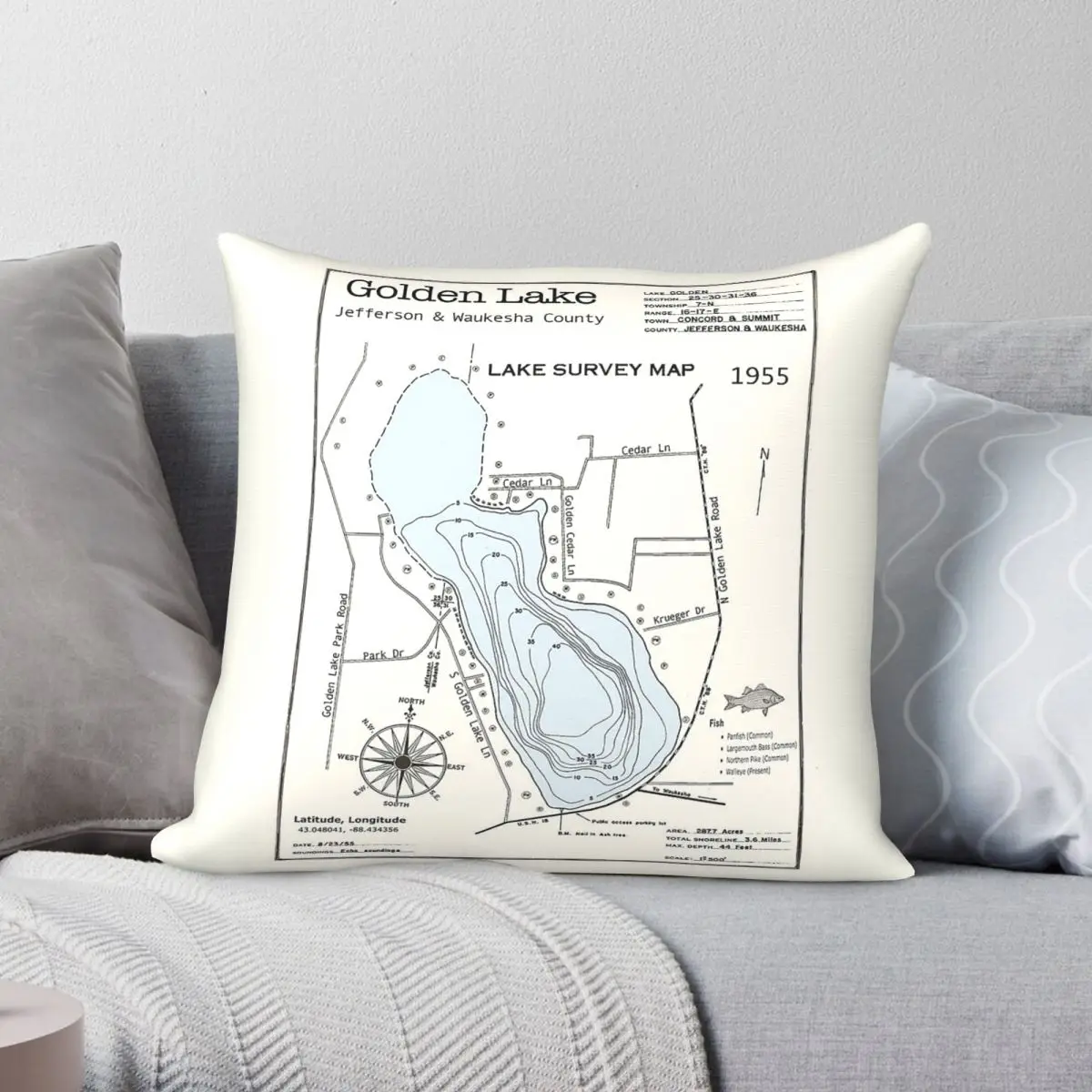 Golden Lake Jefferson-Waukesha County Square Pillowcase Polyester Linen Velvet Creative Zip Decor Throw Pillow Car Cushion Case