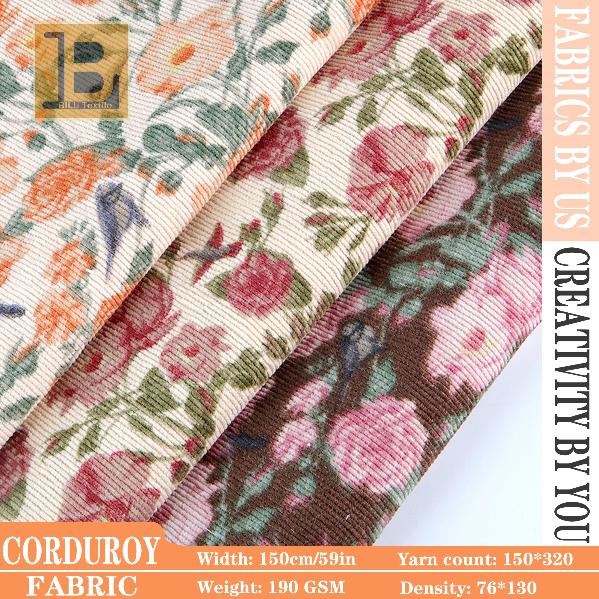 

Printed Corduroy Fabric - Sewing DIY for Apparel and Bags by Meter