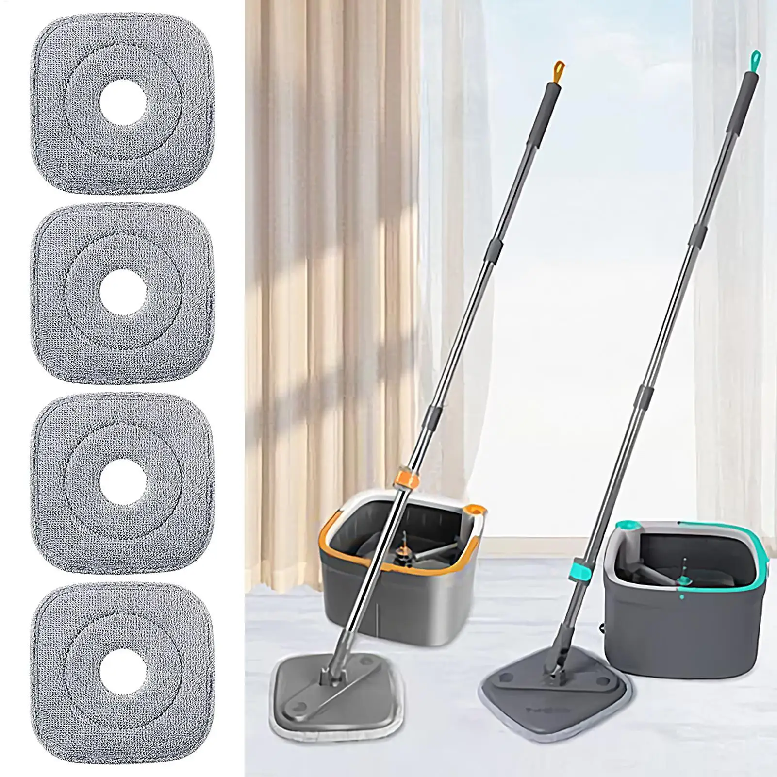 Microfiber Mop Refills 4 Pack Replacement Pads Wet Dry Squeezing automatic separation rotating cleaning floor mop pad