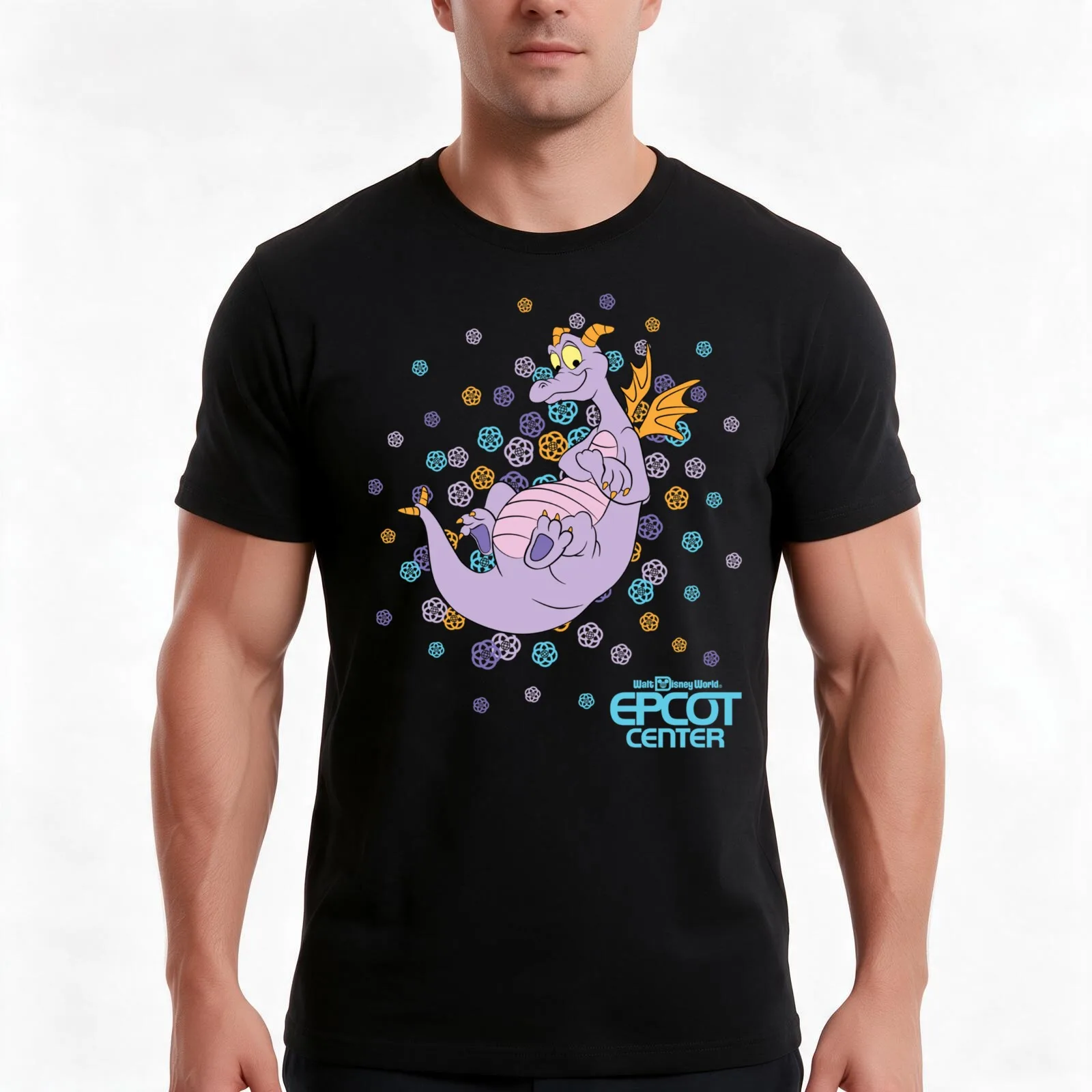 EPCOT CENTER Confetti Figment T-Shirt, Summer Casual Cotton Tee, Oversized Streetwear Tops, Vintage Graphic Print, 100% Cotton