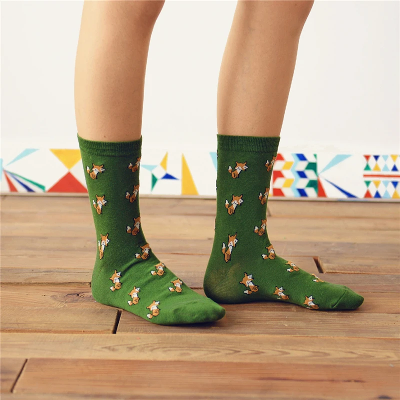 Funny Meias Women Cartoon Creative Novelty Animal Socks Girls Cute Harajuku Warm Cotton Couple's Crew Sokken Lovely Little Fox