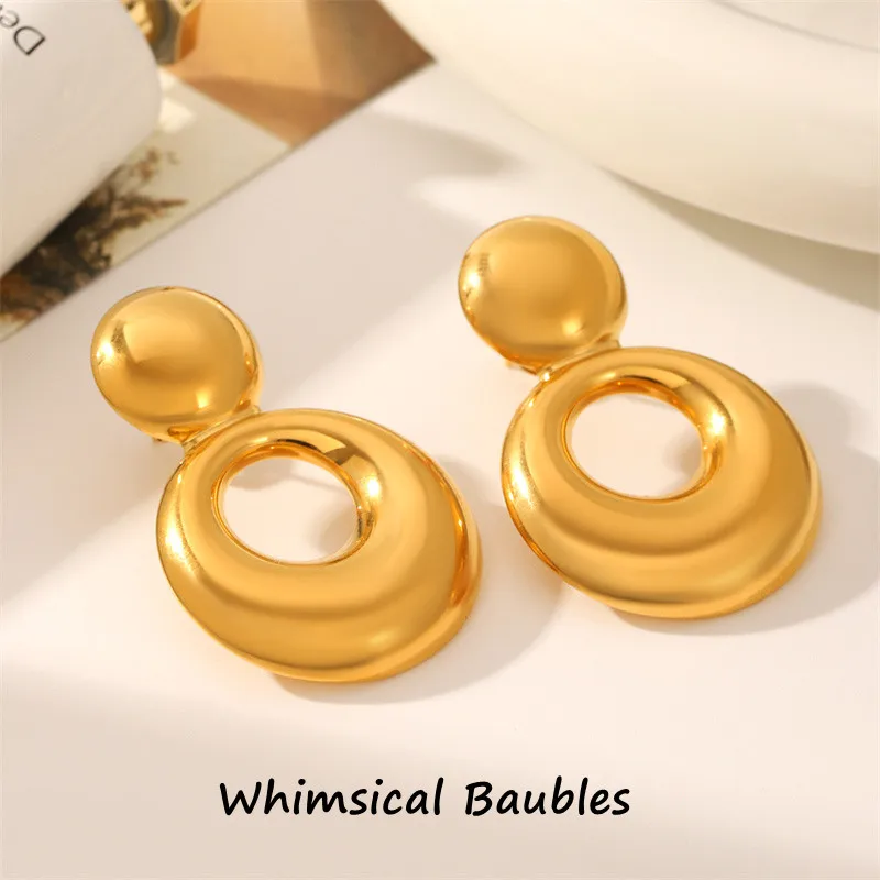 

Fashion Jewelry Waterproof Non Tarnish 18k PVD Gold Stainless Steel Earring Double Layer Hollow Round Earrings Jewelry