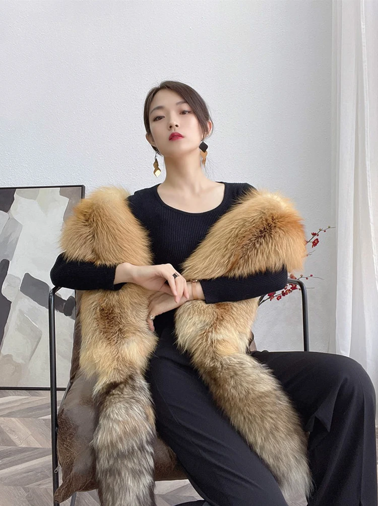Genuine Women's Natural Real Fox Fur Scarf Winter Neck Warm Collar Decorate Whole Silver Fox Big Shawl Doublesided Scarves Wraps