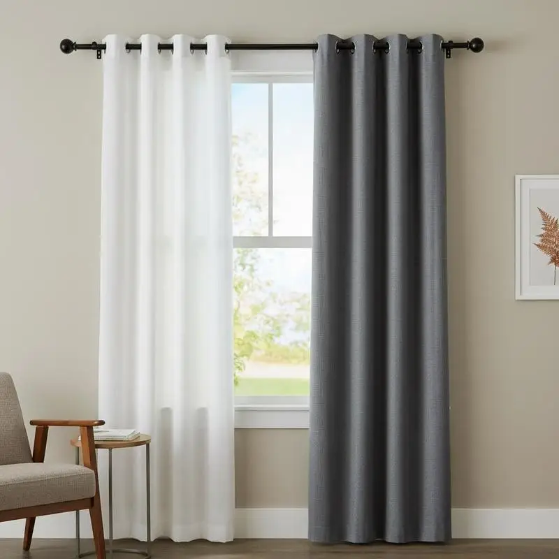 

Free Shipping-Dual Window Drapery Poles 36-72 Inches For Living Room Bedroom Office, Telescoping Two-Layer Rod Set Round Finials
