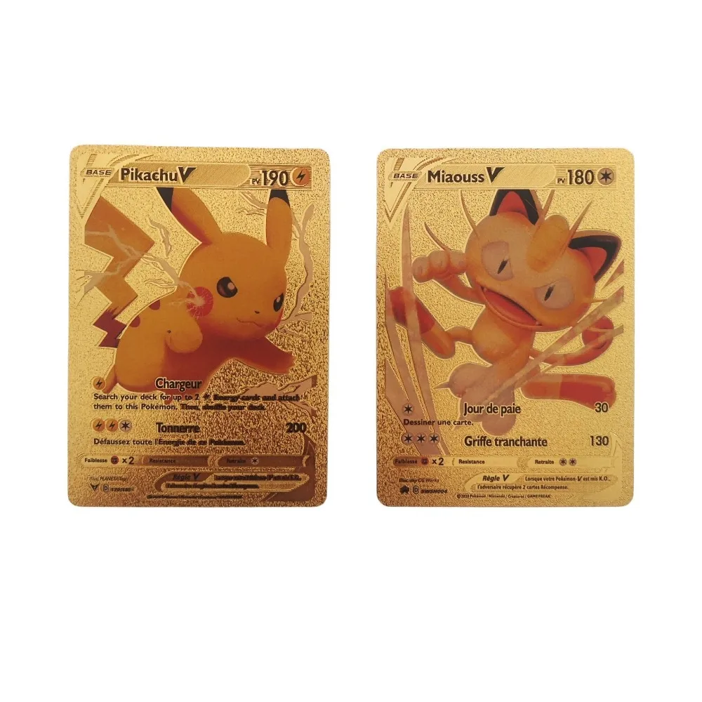 Pokémon Gold Foil Card Collection, Francês Cartões de Jogo, Battle Carte Trading, Brinquedo Infantil, 55Pcs