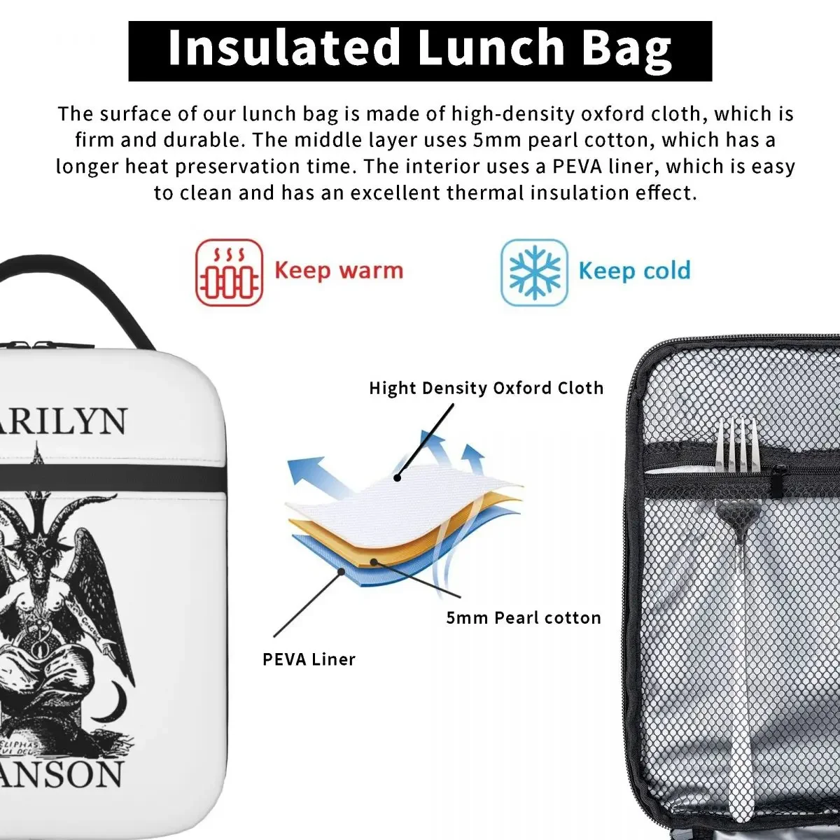 Gothic Marilyn Manson Thermal Insulated Lunch Bag for School Portable Food Bag Thermal Cooler Lunch Boxes