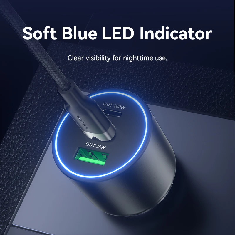 Vention 165 واط شاحن سيارة QC3.0 شحن سريع PPS PD3.0 FCP AFC USB نوع C شاحن هاتف السيارة آيفون 16 15 14 أجهزة الكمبيوتر المحمولة سامسونج