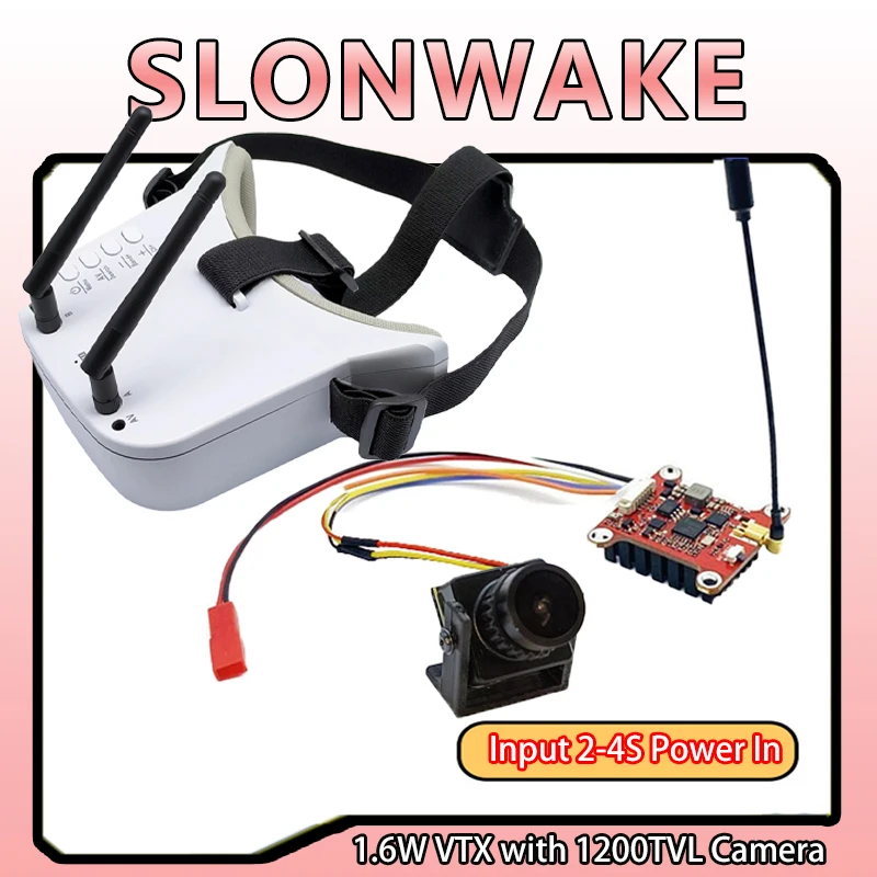 5.8G 48CH Dual Antennas FPV Goggles Monitor Video Glasses Headset HD with 1600mW VTX Transmitter and CMOS 1200TVL fpv camera