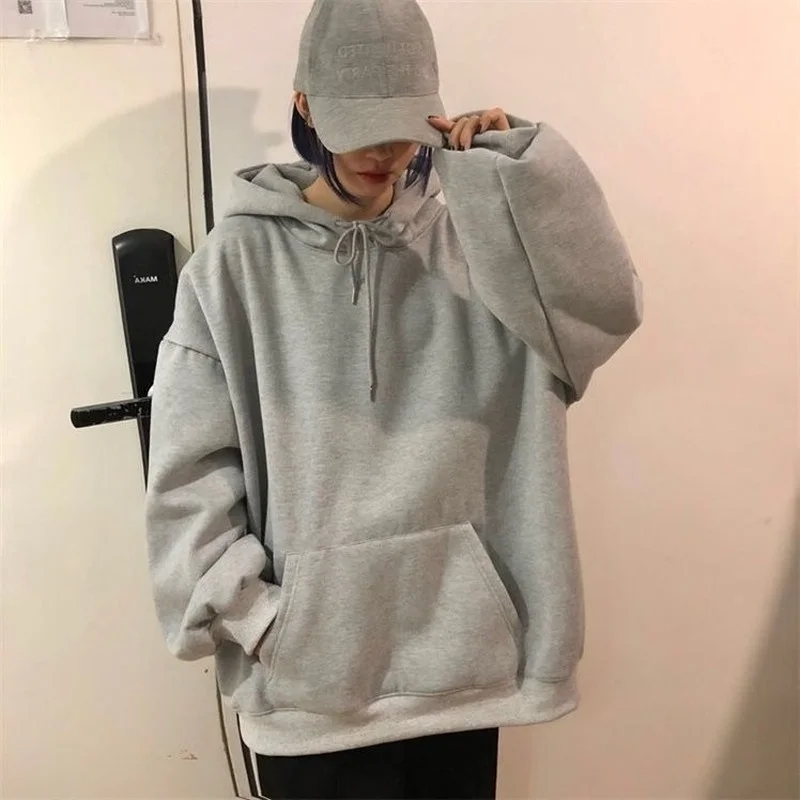 Hoodies Women Basic Ulzzang Fashion Solid All-match Loose Preppy Teens Pullover Stylish Long Sleeve Clothing Hot Sale Harajuku