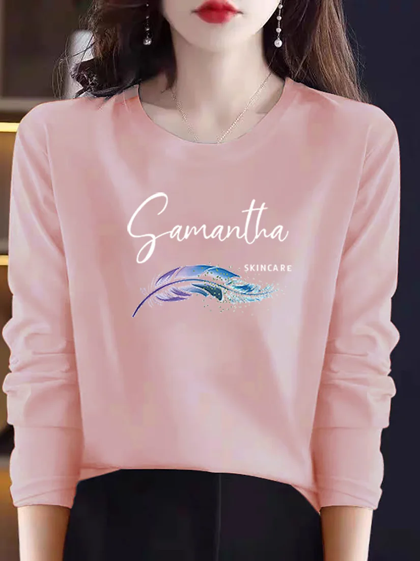 

Loose Fit Pure Cotton Long Sleeve Women's T-shirt Inner Wear Slimming Pink Spring Autumn Winter Base Layer Shirt