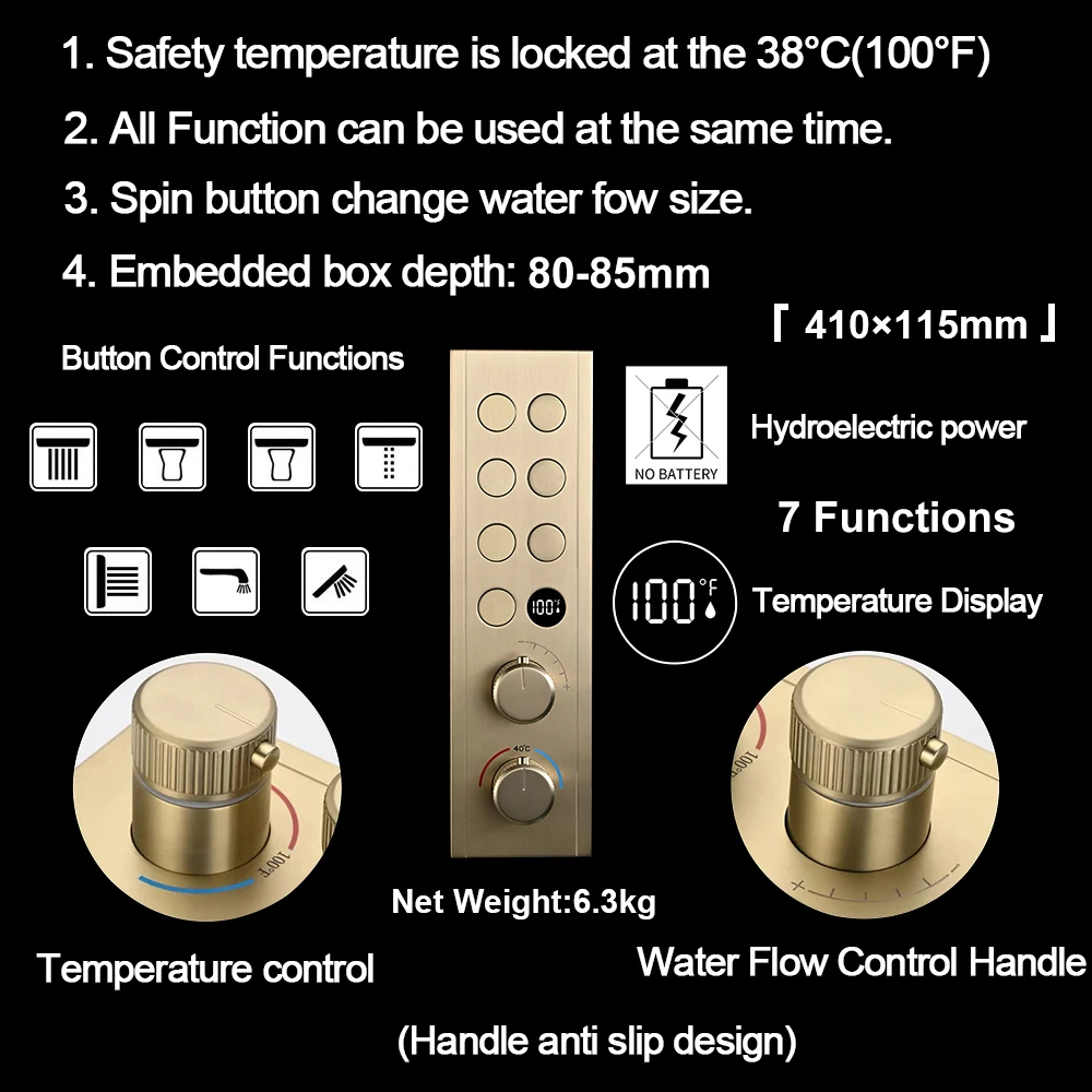 M Boenn Couple 7 Functions Shower Set System Bathroom Faucets Ceiling Embedded LED Music Shower Head Smart Thermostatic Diverter