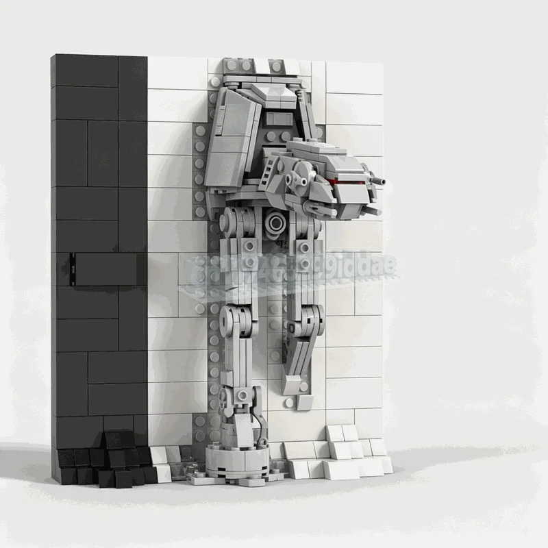 572PCS Three Dimensional Poster Building Blocks Model Gray Sci Fi Walker Wall Art Display DIY Assembly Creative Collection Gift