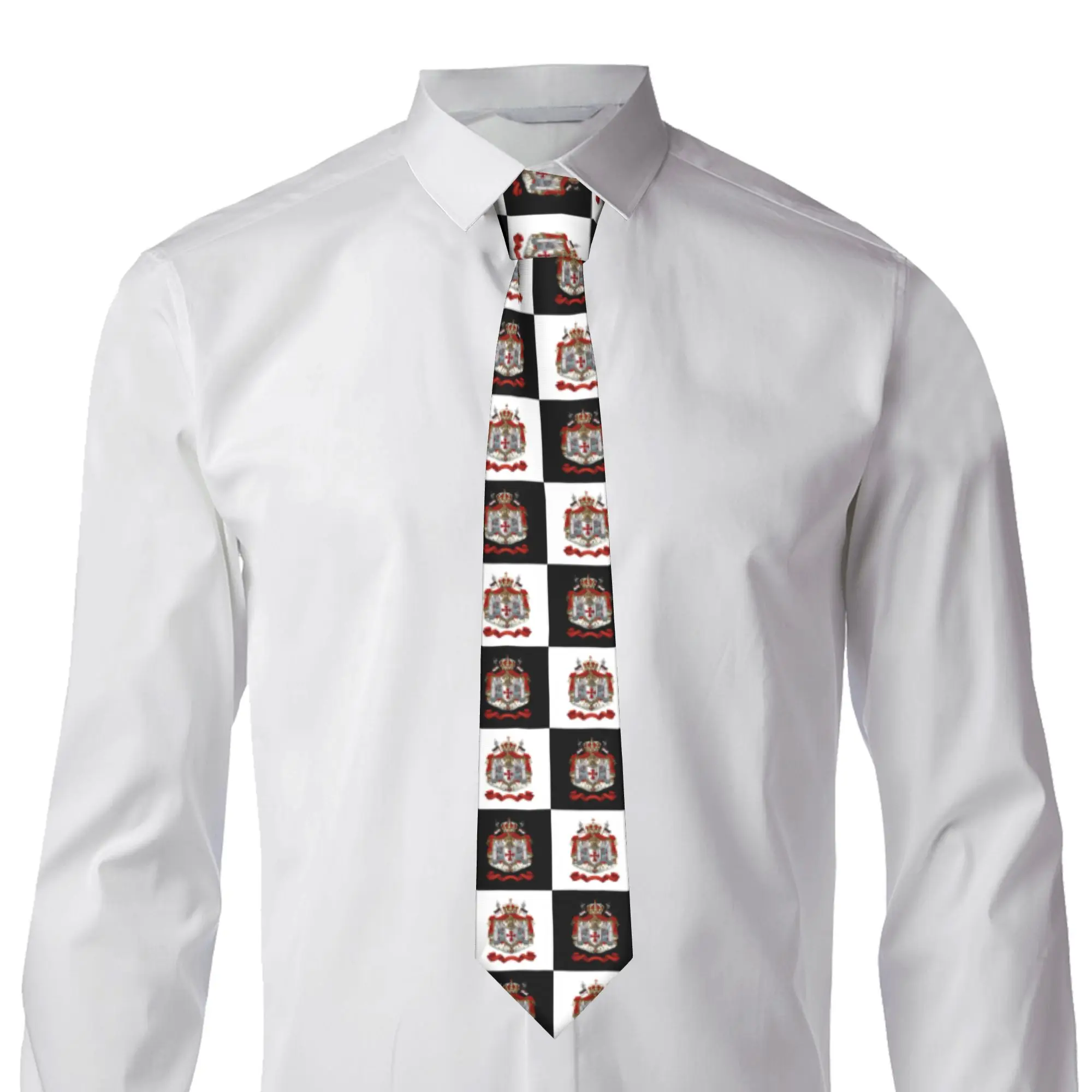 Checkered Plaid Fashion Knights Templar Flag With Coat of Arms  Ties for Business Men Medieval Warrior Cross Necktie