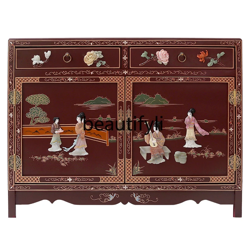 

New Chinese bone stone inlaid character right-angle bar cabinet dining side cabinet integrated against the wall