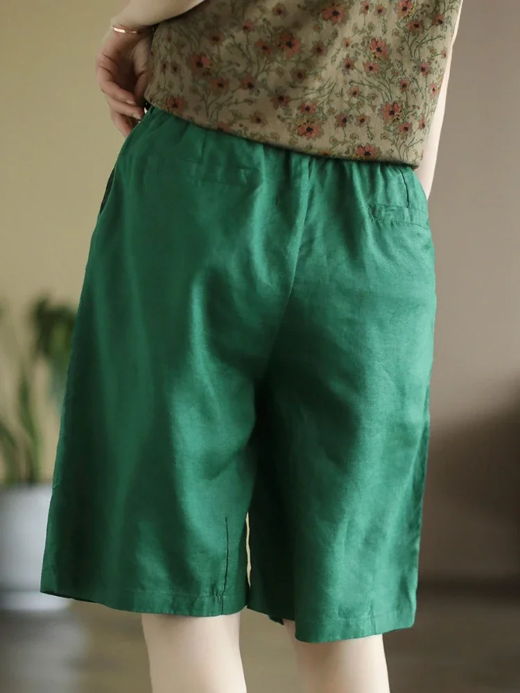 여성 레트로 베이직 신축성 허리 반바지, M-3XL 레저, 5 가지 색상, 통기성, 루즈한 미니멀리스트, 올매치, 여름