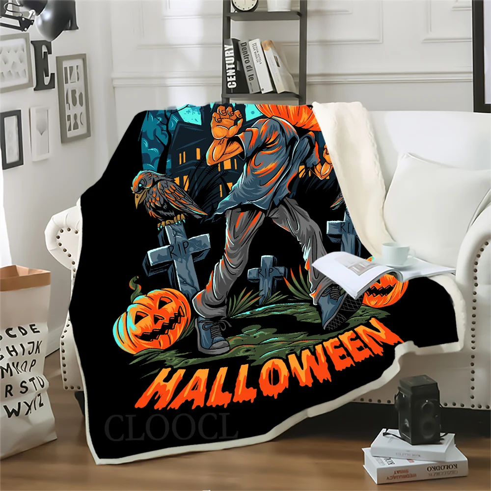 CLOOCL Halloween Blankets Napping Blanket Party Black Cat Tree Demon Witch Spider Magic Potion Ghost Print  Blankets Winter