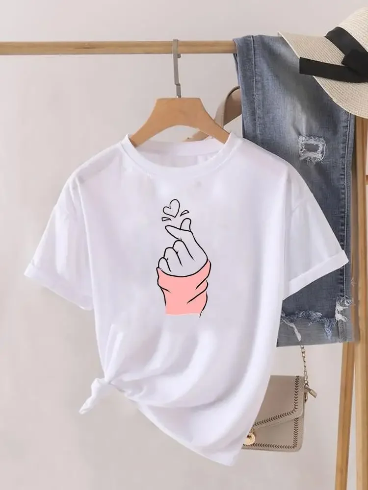 Camiseta de manga curta feminina, camiseta feminina, roupas fofas e doces, estampa gráfica, moda verão