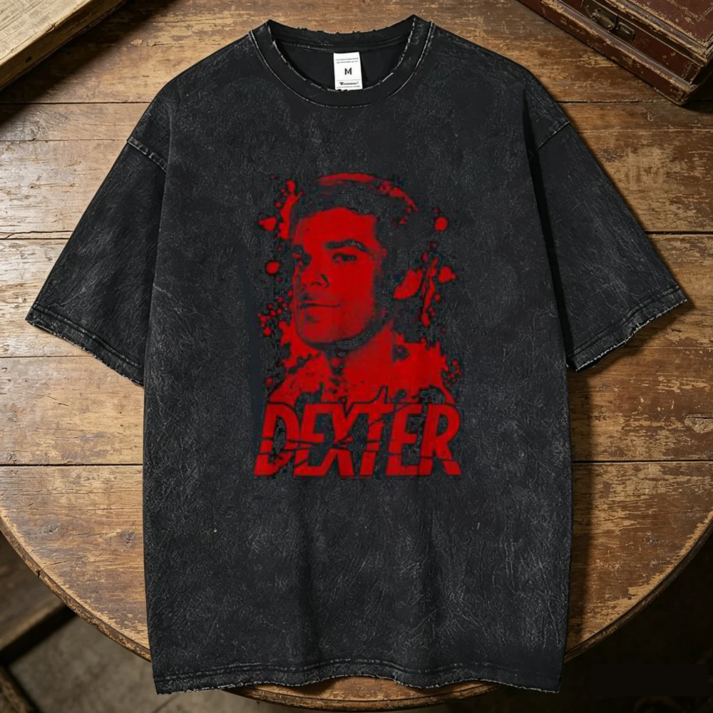 Dexter Morgan Vintage Washed cotton t-shirt teen graphic Y2k aesthetic Pop Culture tshirt Psychedelic Vintage University Gothic