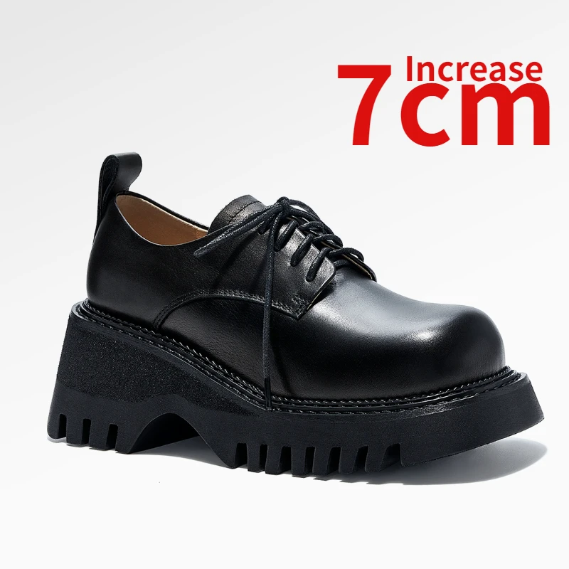 

Black Genuine Leather Thick Platform Loafers Shoes for Women Increased 7cm Autumn New Comfortable Casual Commuting Leather Shoes