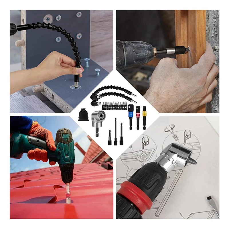 طقم تمديد مثقاب مرن ، ساق عرافة ، ملحق ، مجموعة واحدة ، طقم زاوية سداسية ، 19 قطعة