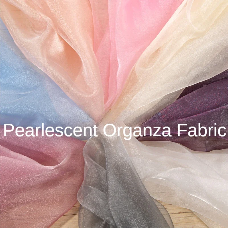 Tela de Organza nacarada por metro para costura, vestido, faldas, cortina, costura Diy, tul, fina, transparente, blanco liso
