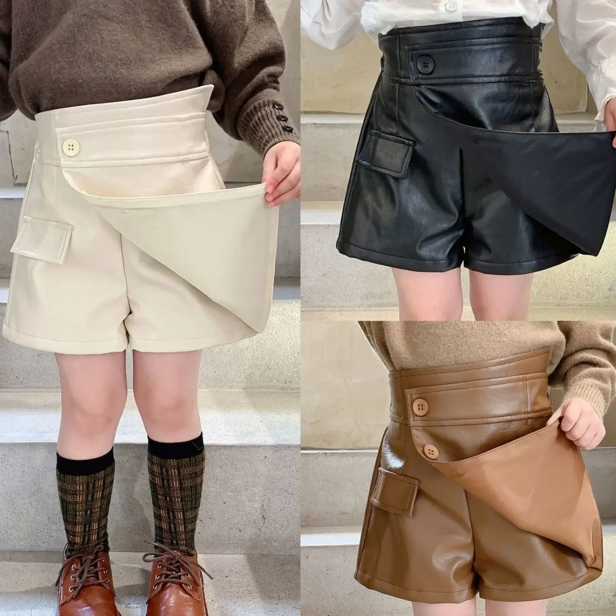 Elegant Leather Skirt for Women and Children Autumn and Winter New Korean Version Half Skirt Temperament New Skirt Pants