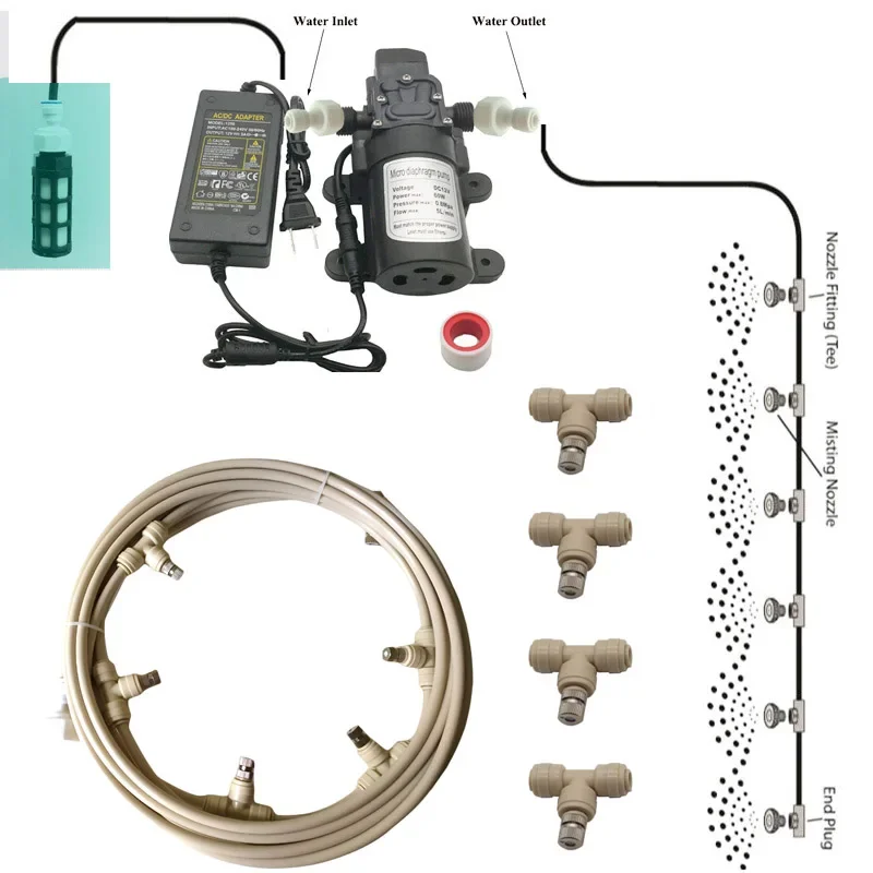 Garden Electric Pump Mist Spray Fog Stand Nebulizer Cooling Machine with T Connector Nozzle