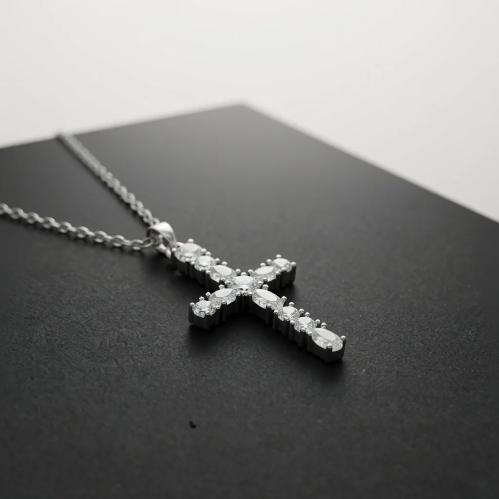 Opulent Gold Tone Copper Pendant Necklace, Oval Zircon Geometric Cross Decor Jewelry for Dinner Banquet & Special Gift Selection