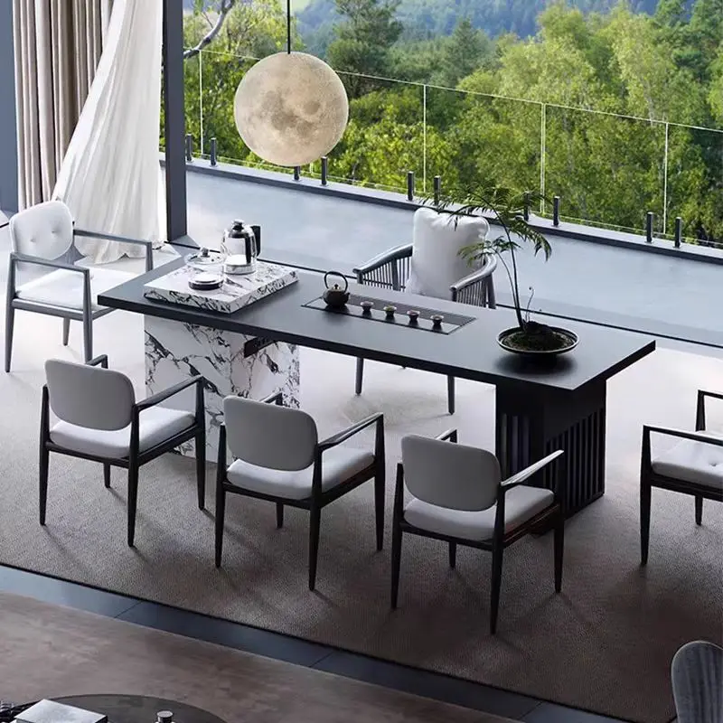 

Italian minimalist thickened rock slab tea table and chair combination villa tea room space designer modern wet brewing tea