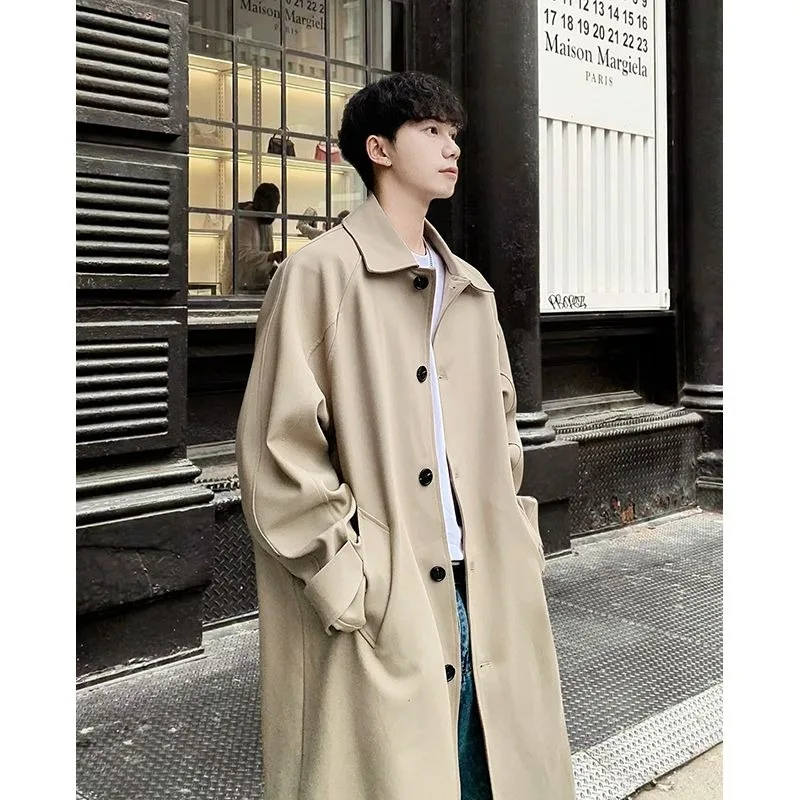 

Khaki Trench Coat Men's Medium and Long Autumn British Yuppie Korean High-end Ruffian Handsome Over The Knee Versatile Coat