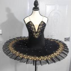 Black Ballet Dance Costumes For Beauty Tulle Pancake Tutu Skirt Swan Lake Dance Clothing