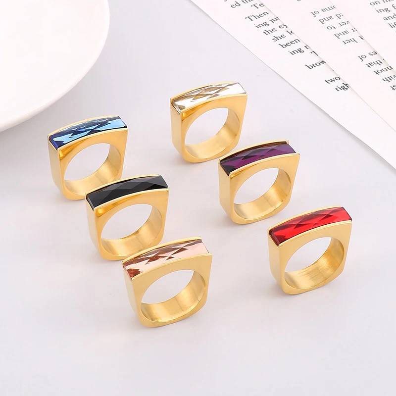 Elegant Stainless Steel Rings for Women Girl Gold Silver Color Muticolor Crystal Glass Stone Finger Rings Luxury Jewelry Mujer