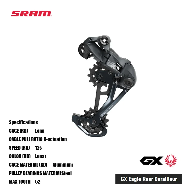 SRAM GX Eagle Rear Derailleur Backwards compatible, works with both 10-50t and new 10-52t cassettes