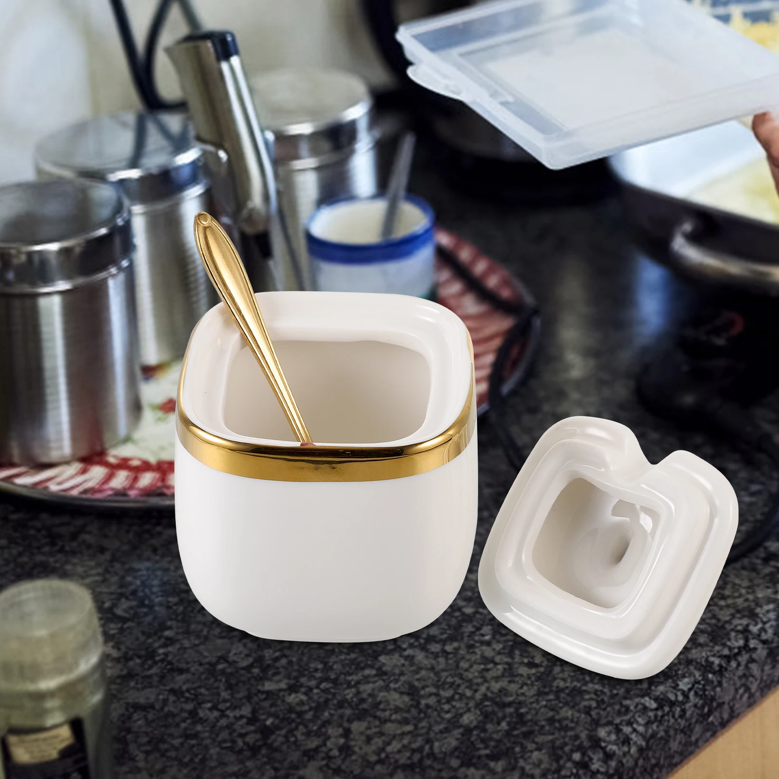 

1Pcs Ceramic Seasoning Jar Exquisite Design Non-Slip Bottom Kitchen Condiment Storage Container for Home Hotel Barbecue Use Salt