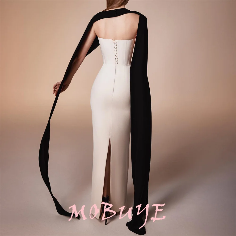 MOBUYE 2024 Popular Strapless Prom Dress Floor-Length With Shawl Sleeves Evening Fashion Elegant Party Dress For Women