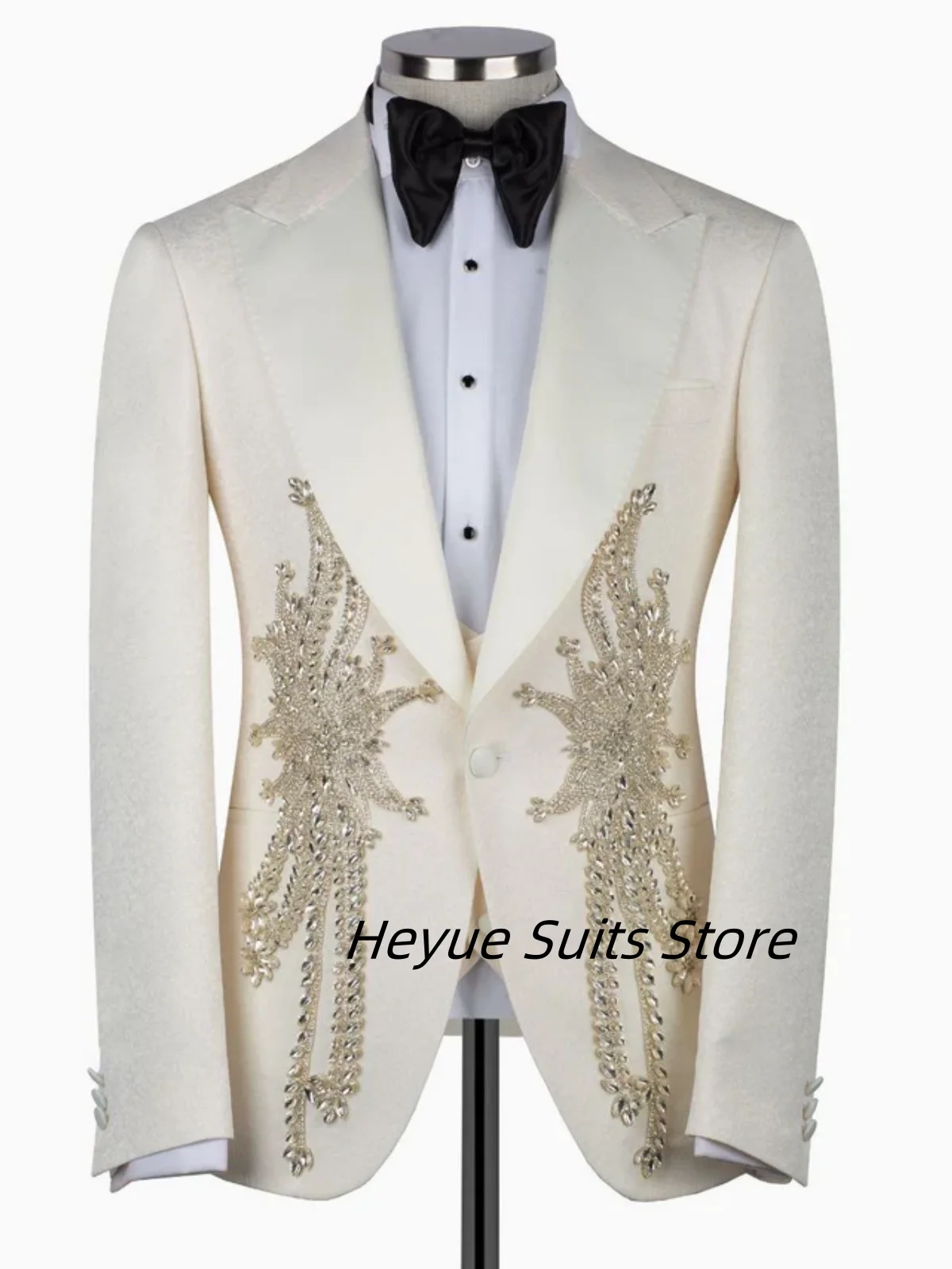 Costumes de luxe pour hommes, coupe cintrée avec strass, revers, personnalisé, Tuxedos de fête de mariage, blazer d'affaires, Costumes pour hommes
