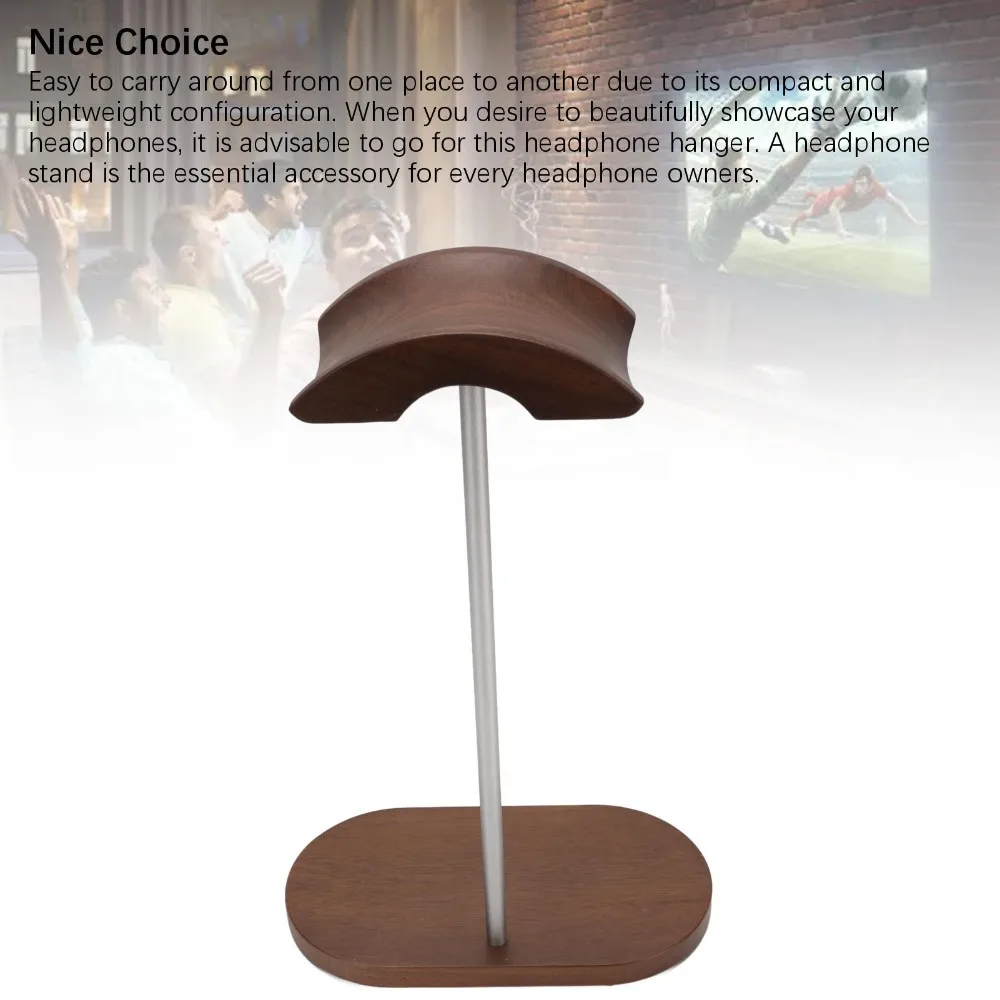 With Aluminum Alloy Supporting Bar Wood Base Walnut Headphone Stand Space Saving Desktop Earphone Rack Headset Holder